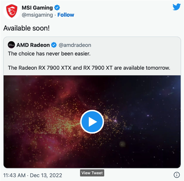 微星缺席AMD RX 7900显卡：RX 6000亏惨 不玩了？