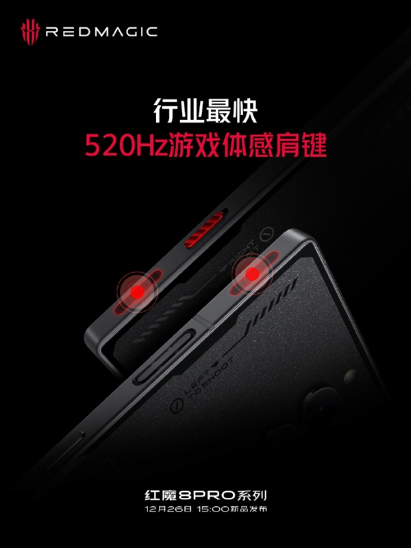 行业最快！红魔8 Pro系列搭载520Hz游戏体感肩键：毫秒级触控响应