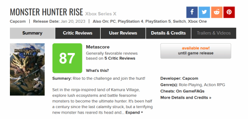《怪物猎人：崛起》PS5版M站86分 XSX版87分：必玩之作！
