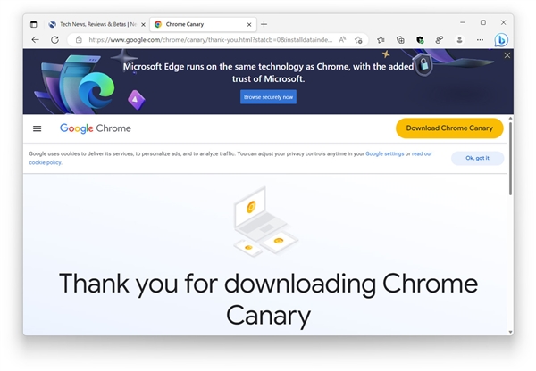 微软为Chrome官网注入大幅广告：只为将用户留在Edge