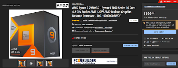 第一游戏神U不负众望！AMD锐龙9 7900X3D处理器首发销量暴涨56%