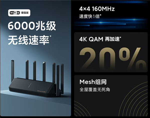 京东百亿补贴 小米AX6000路由448元：2.5G网口+Mesh组网