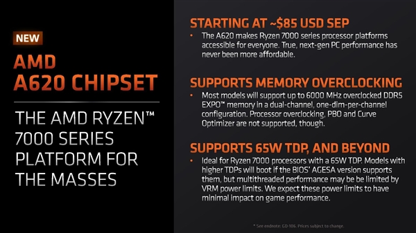 AMD Zen4最便宜主板良心了！A620规格公布 苏妈刀法精湛
