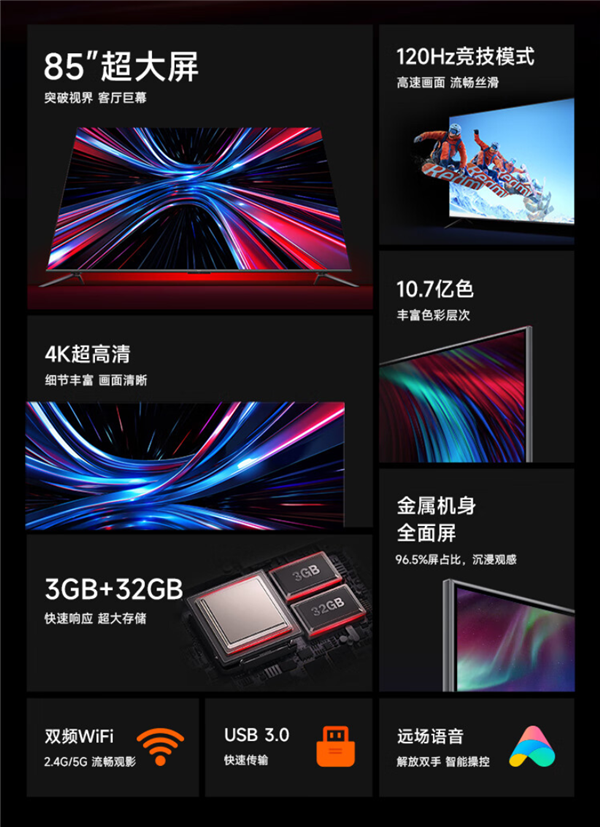 4499元！Redmi X 85英寸电视上市：120Hz高刷、3+32GB大存储