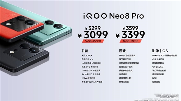 iQOO Neo8 Pro发布：全球首发天玑9200+ 3099元起