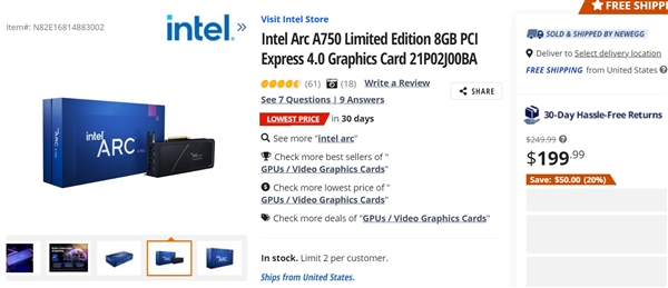这就是Intel显卡的意义！Arc A750限量版199美元史低价达成