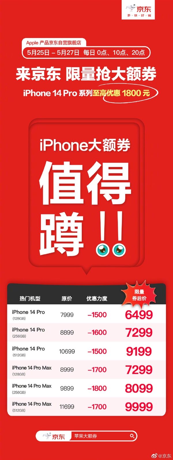 最高省1800元！iPhone 14 Pro系列京东618便宜了：抢券6499元起