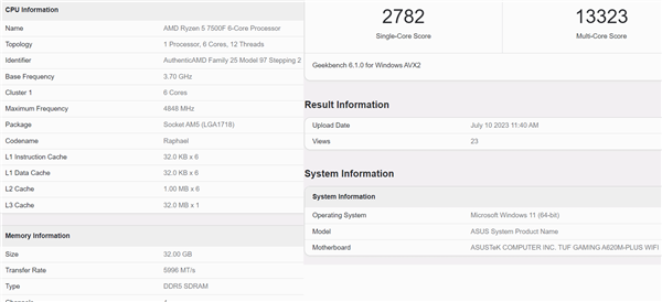 AMD锐龙5 7500F性能神了！失色锐龙5 7600X 但更低廉