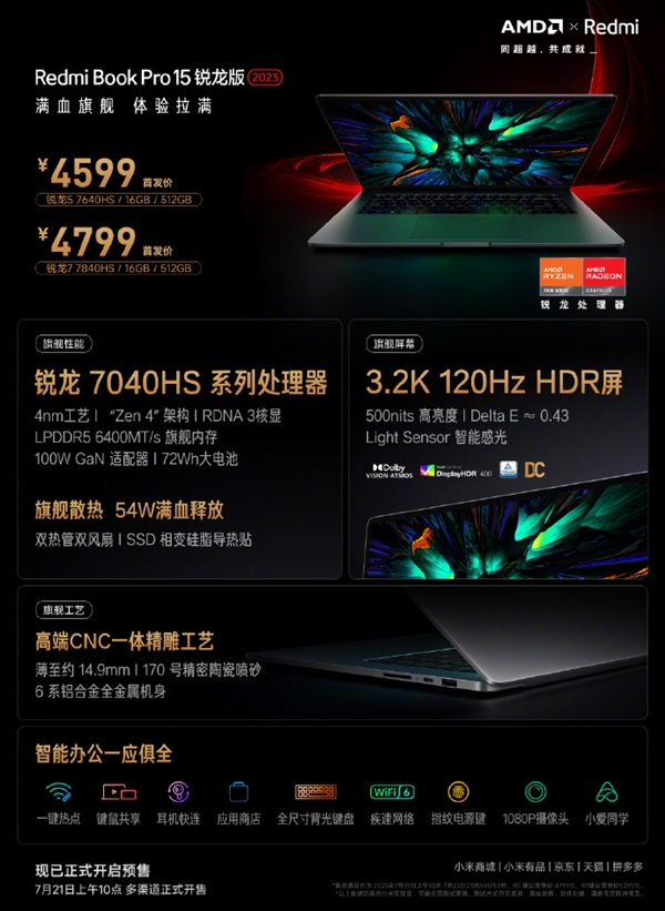 4599元起 RedmiBook Pro 15锐龙版发布：AMD年度神U