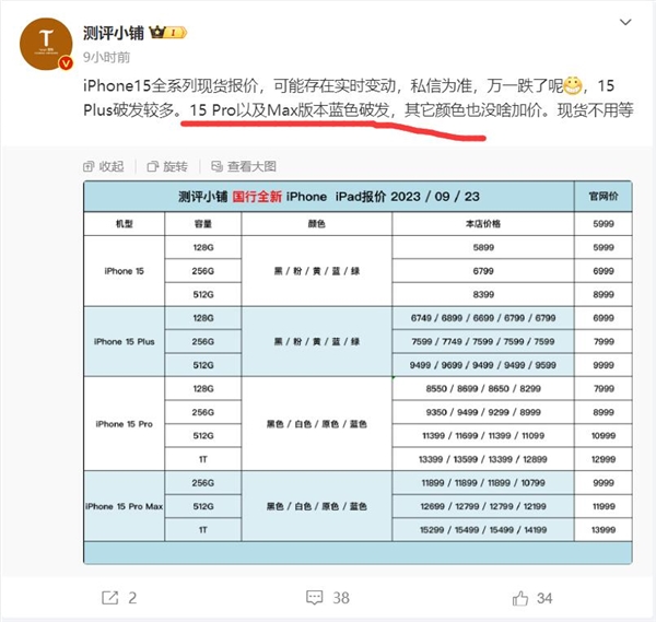 iPhone 15 Pro Max蓝色钛金属破发了：果粉不喜欢这配色