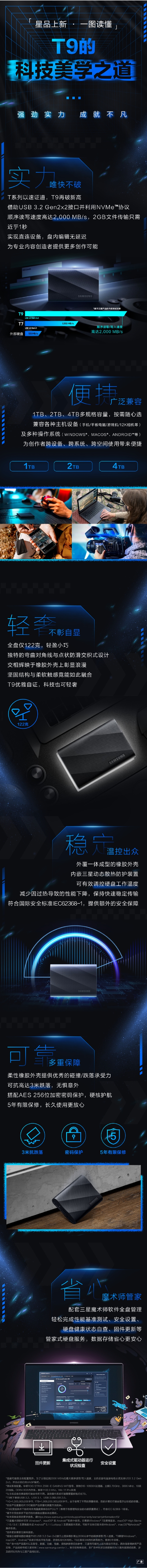 799元起 三星移动固态硬盘T9上市：读写速度达2000MB/s