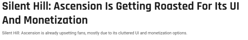 《寂静岭：飞升》遭玩家批评：含付费内容 界面混乱