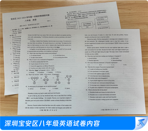 腾讯总部大厦贴膜防鸟撞成试题！登深圳八年级英语试卷