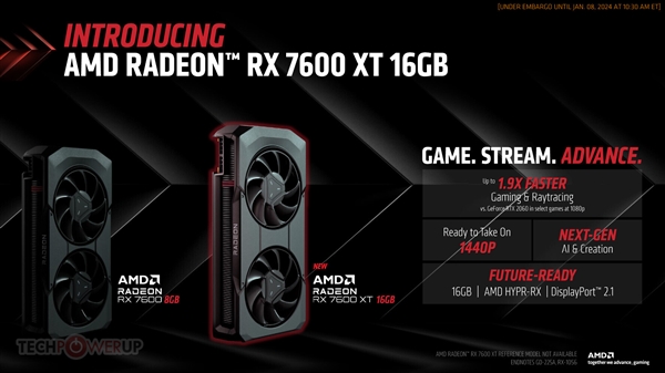 AMD RX 7600 XT负责发布：16GB大显存、无缘中国