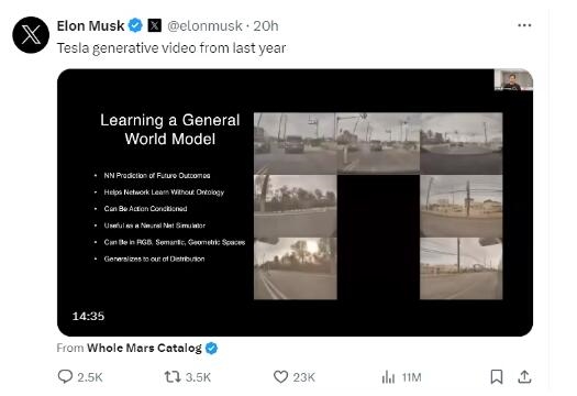 马斯克：特斯拉早已掌握视频生成技术 更胜过OpenAI