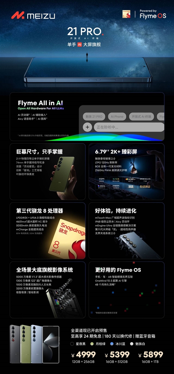 魅族最强旗舰！一图了解魅族21 PRO：4999元起