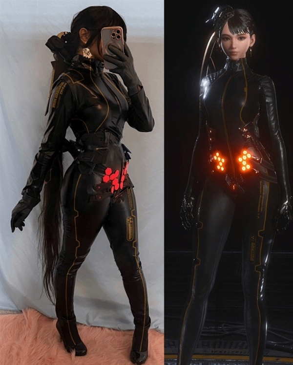 众美女Cos《星刃》女主伊芙美图：紧身战衣显好身材