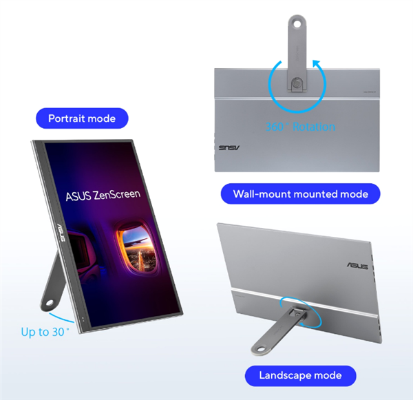 华硕推出ZenScreen OLED MQ16AHE便携式显示器：全新支架设计