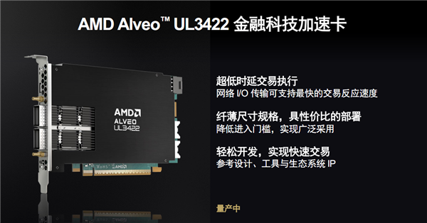 AMD发布Alveo UL3422金融专用加速卡：2.34纳秒世界最低时延