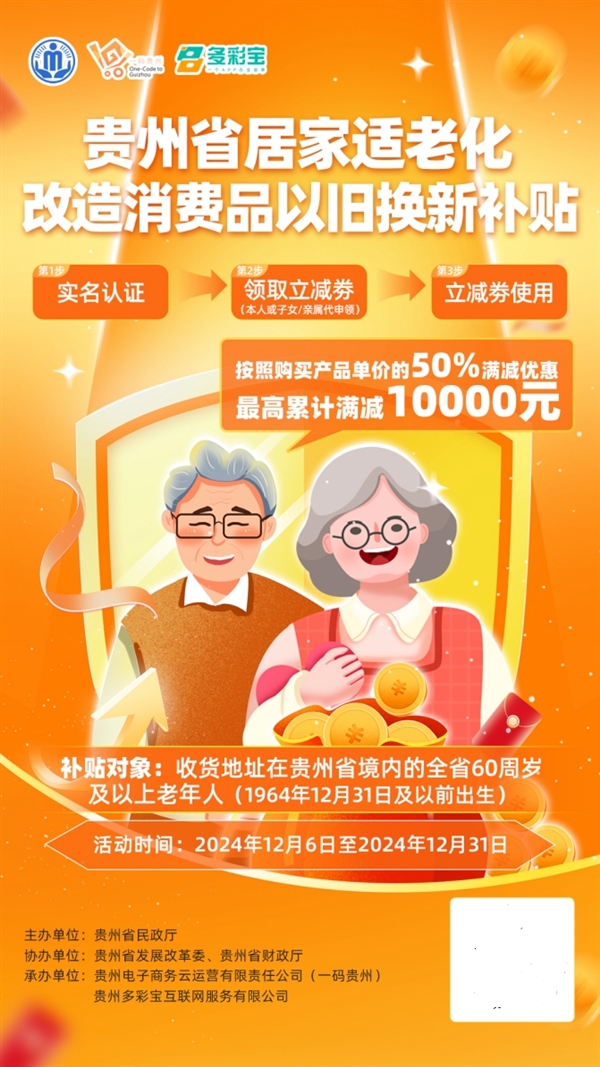 最高补贴1万元！贵州发消费券 60岁以上老人半价买华为、小米、苹果手表