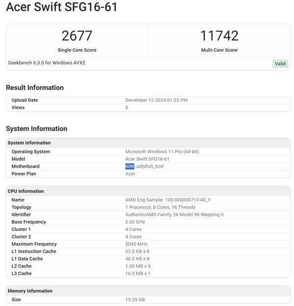 AMD下代APU Krackan Point锐龙AI 7 350初现：跑分高于Ultra 7 258V