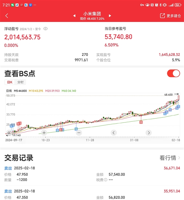 男子晒账户买小米股票赚200万 买了一张小米纸质股票留念
