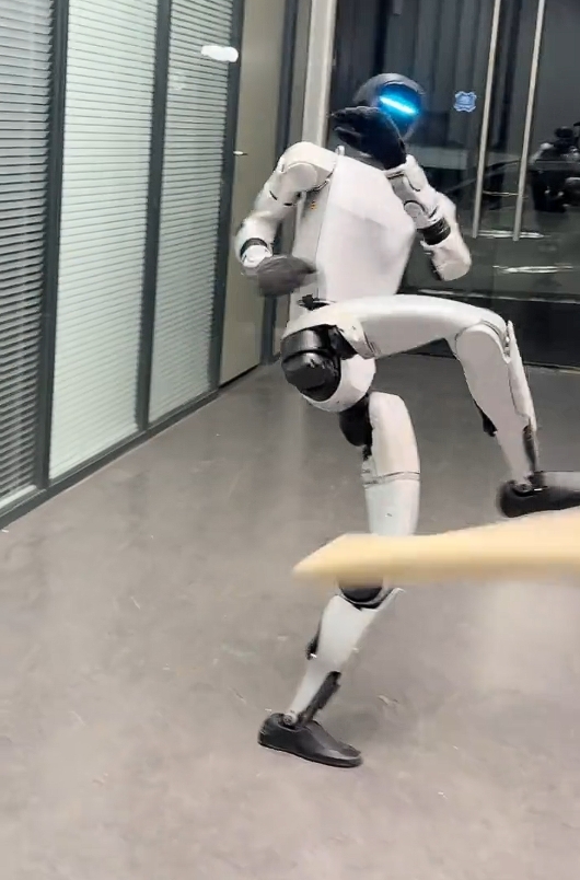 王兴兴发布最新视频！宇树机器人大秀李小龙回旋踢 一脚踢掉人类手中木棍