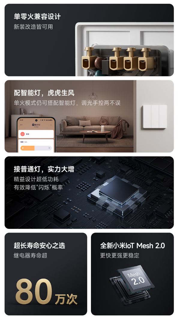 59元起！小米智能开关众筹开启：兼容单零火 适配智能灯