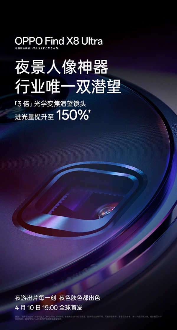 OPPO Find X8 Ultra配备双潜望：3倍+6倍光变 行业唯一！