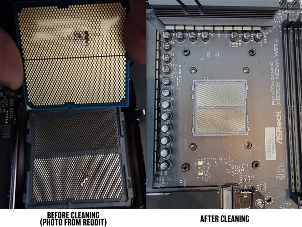 用户称华擎AM5主板烧毁锐龙CPU 官方：清理插槽异物后一切正常