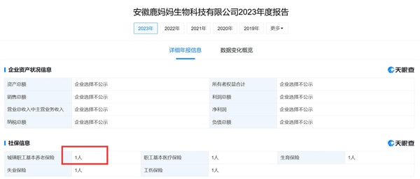 上班像是坐牢 小鹿妈妈公司年报显示仅1人参保