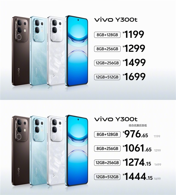 国补价976元起！vivo Y300t发布：6500mAh同档续航天花板