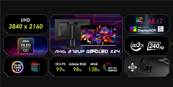 5499元！微星新款27英寸电竞显示器官宣：4K/240Hz