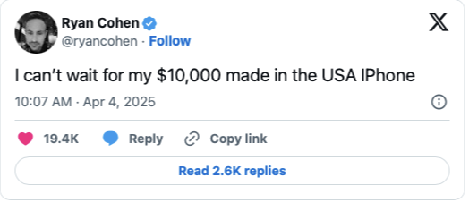 苹果也怕疯狂关税