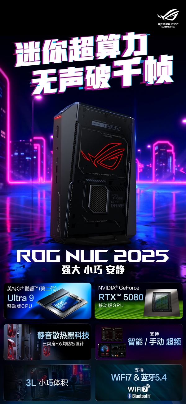 ROG NUC 2025迷你机正式发布：酷睿Ultra 9 275HX＋RTX 5080 2.5万元
