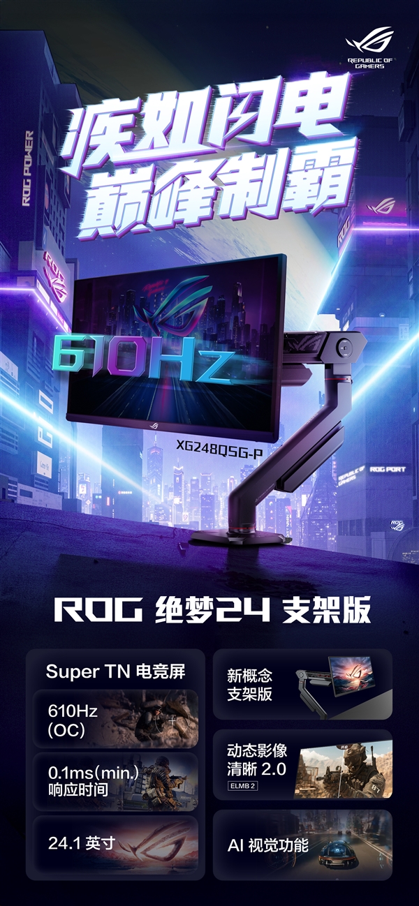 610Hz刷新率！ROG绝梦24支架版显示器又创新纪录