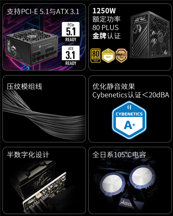 RTX 50/RX 9000最佳搭档！微星推出1250W/1000W电源：首发百元优惠799元起