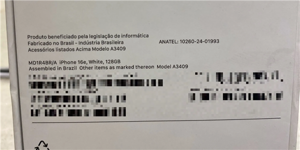 iPhone 16e巴西版包装盒新鲜出炉：苹果醒目标注“巴西组装”