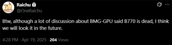 Intel没有放弃独显市场！新显卡现身、Arc B770仍可期待