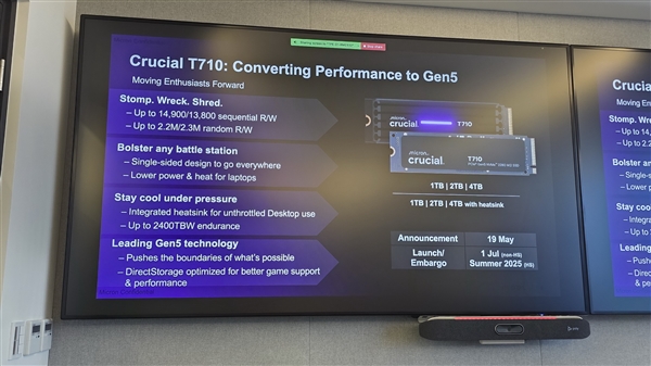 英睿达宣布PCIe 5.0 SSD T710：读取高达14.9GB/s 其他弱点