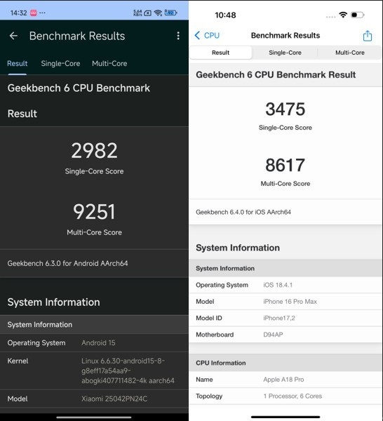 巅峰对决！小米玄戒O1/苹果A18 Pro对比实测