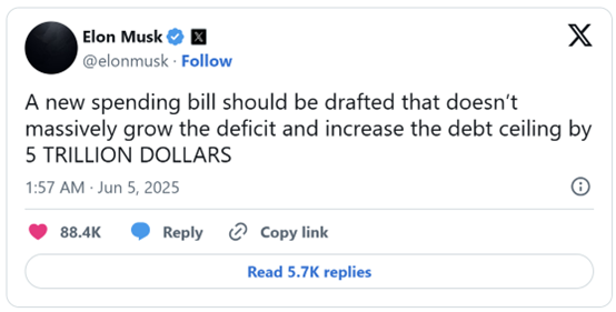 马斯克特朗普塑料情碎了！再度炮轰 “大而美法案”