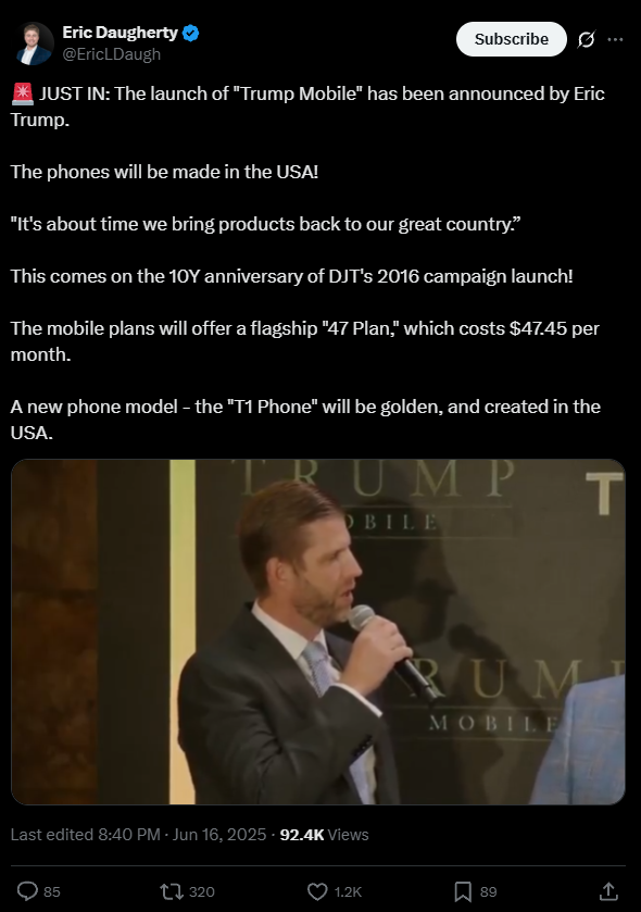 号称美国造！分析师称特朗普手机T1 Phone实为中国制造