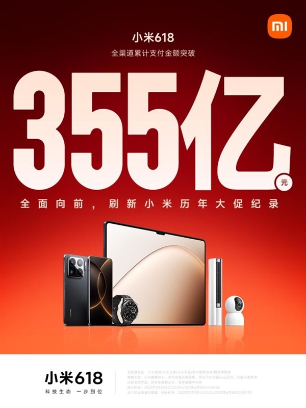 小米618全渠道支付金额突破355亿：刷新小米历年大促纪录