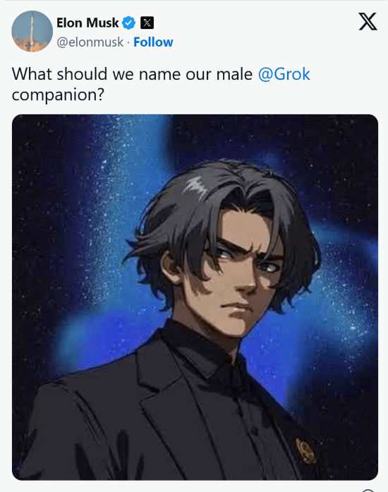 继“AI女友”后 马斯克预告Grok将推出“AI男友”