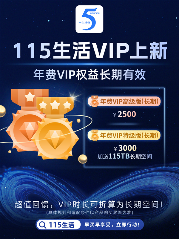 115生活VIP上新：长期年费VIP 2500元 再不用续费